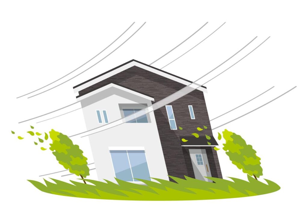 Strong wind on a house illustration.